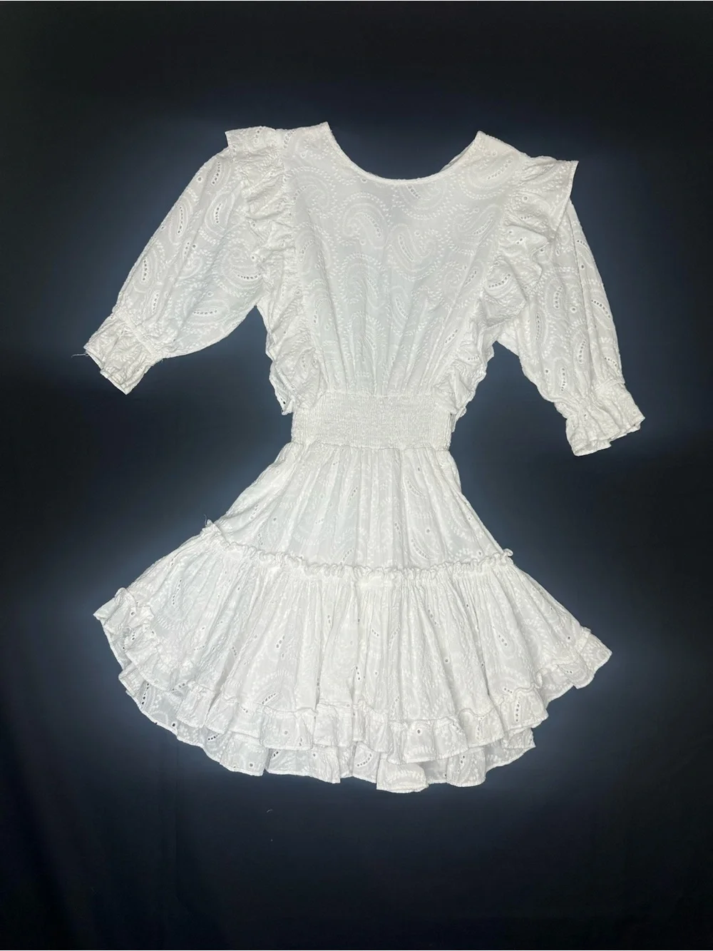 Misa Los Angeles Doutzen White Tiered Mini Dress XS Boho Bridal Shower Resort